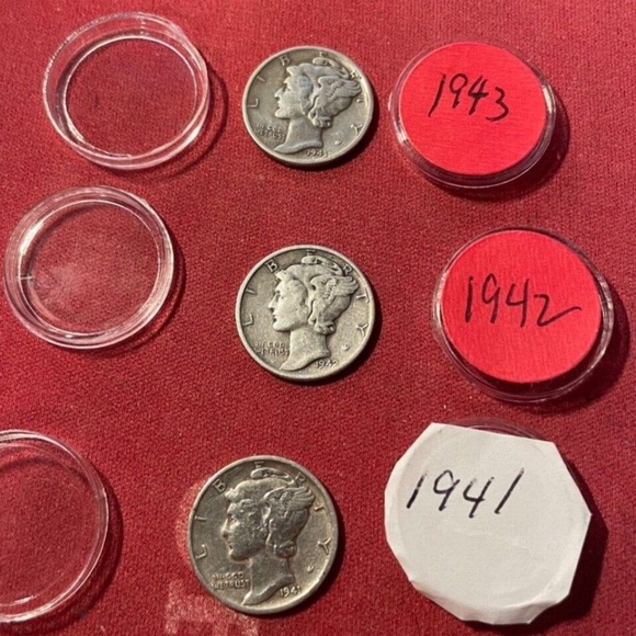 MERCURY DIMES - LOT OF (3) - WAR YEARS, 1941-1942-1943  90% SILVER - Picture 6 of 7